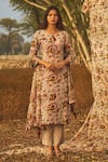 Buy_Baise Gaba_Grey Kurta Natural Crepe Printed Floral Motifs Round Jasmine And Pant Set _at_Aza_Fashions