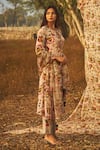 Baise Gaba_Grey Kurta Natural Crepe Printed Floral Motifs Jasmine And Pant Set  _Online_at_Aza_Fashions