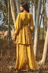 Shop_Baise Gaba_Yellow Natural Crepe Printed V Neck Oleander Kurta And Gharara Set _at_Aza_Fashions