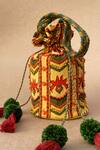 Buy_Baise Gaba_Yellow Embroidery, Tassels Crepe Potli Bag _at_Aza_Fashions