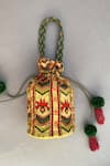 Shop_Baise Gaba_Yellow Embroidery, Tassels Crepe Potli Bag _Online_at_Aza_Fashions
