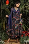 Buy_Baise Gaba_Blue Modal Satin Printed Floral V Neck Anarkali Set _at_Aza_Fashions