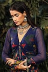 Baise Gaba_Blue Modal Satin Printed Floral V Neck Anarkali Set _at_Aza_Fashions