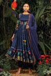 Buy_Baise Gaba_Blue Modal Satin Printed Floral Round Anarkali Set _at_Aza_Fashions