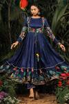 Buy_Baise Gaba_Blue Modal Satin Printed Floral Round Anarkali Set _Online_at_Aza_Fashions