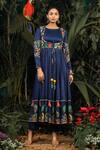 Shop_Baise Gaba_Blue Modal Satin Printed Floral Round Anarkali Set _Online_at_Aza_Fashions