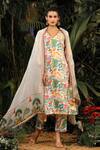 Buy_Baise Gaba_White Kurta And Pant Modal Satin Dupatta Chiffon Printed Floral V Neck Set _Online_at_Aza_Fashions