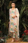 Buy_Baise Gaba_White Kurta And Pant Modal Satin Dupatta Chiffon Printed Floral V Neck Set _at_Aza_Fashions