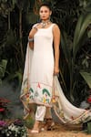 Buy_Baise Gaba_White Kurta And Pant Modal Satin Dupatta Chiffon Printed Floral Set  _at_Aza_Fashions