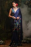Baise Gaba_Blue Modal Satin Printed Floral Saree _Online_at_Aza_Fashions