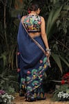 Shop_Baise Gaba_Blue Modal Satin Printed Floral Saree _at_Aza_Fashions