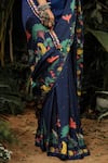 Baise Gaba_Blue Modal Satin Printed Floral Saree _at_Aza_Fashions