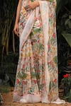 Baise Gaba_White Saree: Chiffon; Blouse Fabric: Modal Satin Printed Floral For Women_at_Aza_Fashions