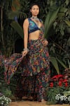 Baise Gaba_Multi Color Saree Chiffon Blouse Fabric Modal Pre-draped Ruffle  _Online_at_Aza_Fashions