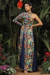 Buy_Baise Gaba_Blue Modal Satin Printed Floral One Shoulder Gown  _at_Aza_Fashions