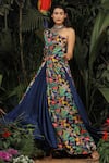 Buy_Baise Gaba_Blue Modal Satin Printed Floral One Shoulder Gown  _Online_at_Aza_Fashions