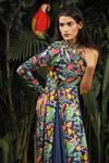 Shop_Baise Gaba_Blue Modal Satin Printed Floral One Shoulder Gown  _Online_at_Aza_Fashions