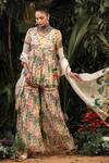 Buy_Baise Gaba_White Anarkali Chiffon Sharara Modal Satin Floral V Neck Printed And Set _at_Aza_Fashions