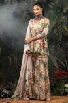 Buy_Baise Gaba_White Anarkali Chiffon Sharara Modal Satin Floral V Neck Printed And Set _Online_at_Aza_Fashions