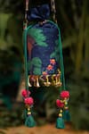 Buy_Baise Gaba_Blue Embroidery, Pom-poms Modal Satin Printed Potli Bag _Online_at_Aza_Fashions
