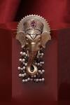 Shop_Cosa Nostraa_Gold Stones Temple Motif Antique Brooch _at_Aza_Fashions