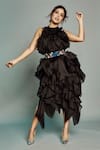 Buy_Shriya Som_Black Round Ruffle Dress _at_Aza_Fashions