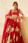 Bhumika Sharma_Red Organza Embroidery U Neck Bridal Lehenga Set _at_Aza_Fashions