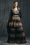 Buy_Bhumika Sharma_Black Georgette Round Printed Peplum Kurta And Sharara Set _Online_at_Aza_Fashions