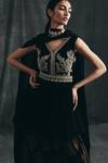 Buy_Bhumika Sharma_Black Georgette V Neck Printed Peplum Kurta And Sharara Set _Online_at_Aza_Fashions