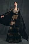 Buy_Bhumika Sharma_Black Georgette Round Printed Peplum Kurta And Sharara Set _at_Aza_Fashions