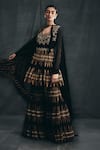 Shop_Bhumika Sharma_Black Georgette Round Printed Peplum Kurta And Sharara Set _at_Aza_Fashions