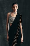 Buy_Bhumika Sharma_Black Georgette U Neck Pre-draped Ruffle Saree With Blouse _Online_at_Aza_Fashions