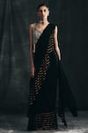 Buy_Bhumika Sharma_Black Georgette U Neck Pre-draped Ruffle Saree With Blouse _at_Aza_Fashions