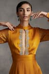 Bhumika Sharma_Yellow Satin Crepe High Neck Printed Anarkali Set _at_Aza_Fashions