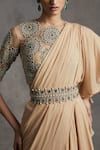 Bhumika Sharma_Beige Georgette Round Ruffle Pre-draped Saree _at_Aza_Fashions