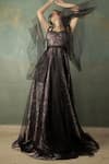 Buy_Nidhi Yasha_Grey Viscose Printed Sweetheart Neck Layered Gown _at_Aza_Fashions