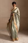 Buy_Priyanka Raajiv_Green Silk Chanderi Woven Thread Saree _at_Aza_Fashions