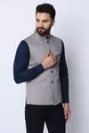 Spring Break_Grey Cotton Printed Nehru Jacket_Online_at_Aza_Fashions