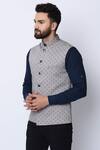 Buy_Spring Break_Grey Cotton Printed Nehru Jacket_Online_at_Aza_Fashions