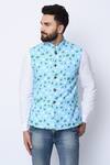 Buy_Spring Break_Blue 100% Cotton Printed Nehru Jacket _at_Aza_Fashions