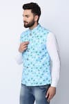 Buy_Spring Break_Blue 100% Cotton Printed Nehru Jacket _Online_at_Aza_Fashions
