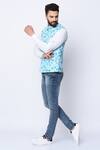 Shop_Spring Break_Blue 100% Cotton Printed Nehru Jacket _Online_at_Aza_Fashions