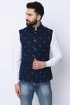 Buy_SPRING BREAK_Blue 100% Cotton Printed Nehru Jacket _at_Aza_Fashions