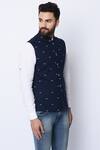 SPRING BREAK_Blue 100% Cotton Printed Nehru Jacket _Online_at_Aza_Fashions