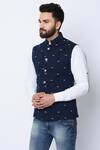 Buy_SPRING BREAK_Blue 100% Cotton Printed Nehru Jacket _Online_at_Aza_Fashions