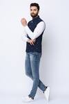 Shop_SPRING BREAK_Blue 100% Cotton Printed Nehru Jacket _Online_at_Aza_Fashions