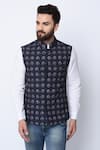 Buy_Spring Break_Black 100% Cotton Printed Nehru Jacket _at_Aza_Fashions