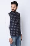 Spring Break_Black 100% Cotton Printed Nehru Jacket _Online_at_Aza_Fashions