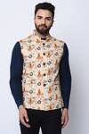 Buy_Spring Break_Beige 100% Cotton Printed Nehru Jacket _at_Aza_Fashions