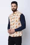 Buy_Spring Break_Beige 100% Cotton Printed Nehru Jacket _Online_at_Aza_Fashions